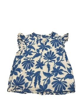 Vineyard Vines Girls S/S Flutter Ruffle Top with Blue/White Floral Print, Small